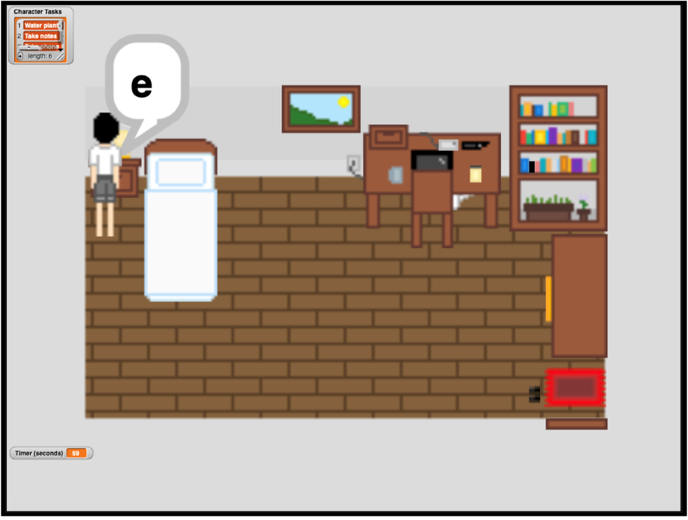 Pixel-art bedroom with a character, a task list and a timer